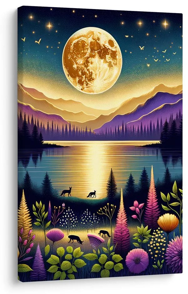 Quadro su tela – Paesaggio notturno magico con luna