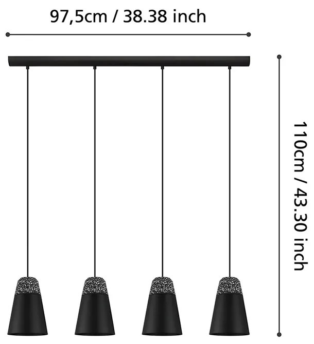 Lampadario Moderno Canterras 4 Luci Acciaio Nero