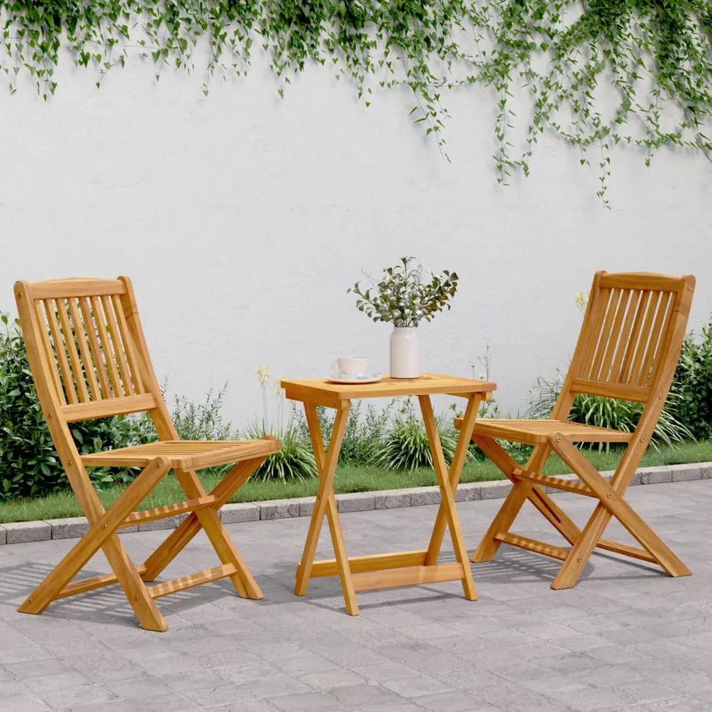 Set Da Pranzo Da Giardino Pieghevole 3 Pz İn Massello Di Acacia /