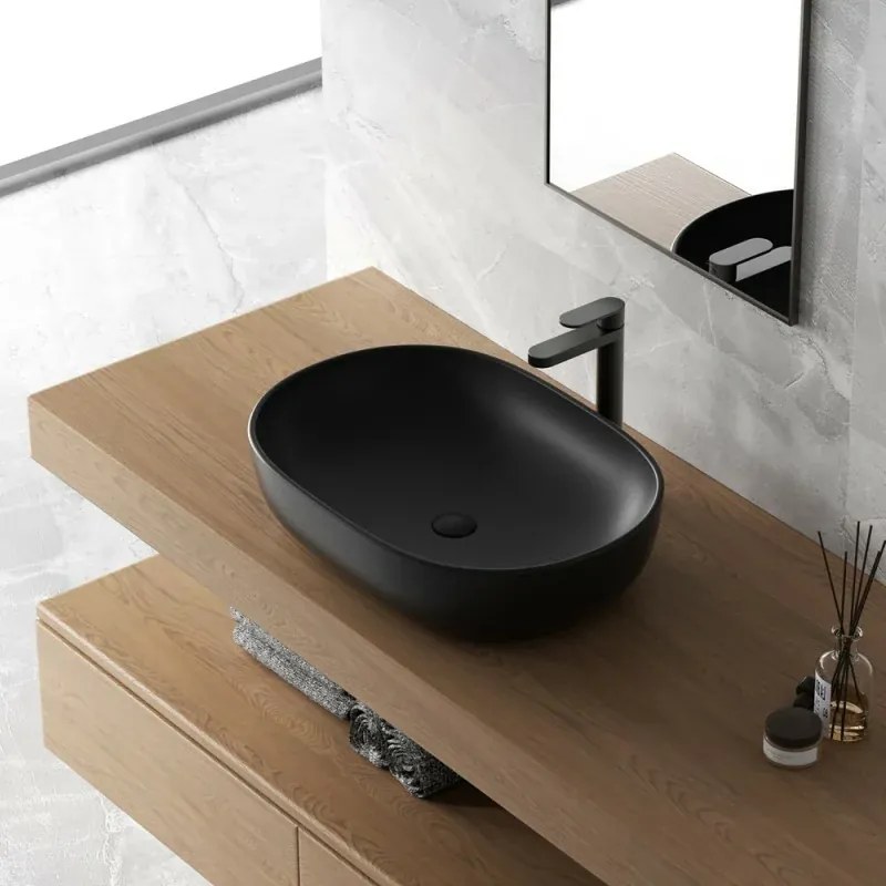 Lavabo da appoggio ovale 60x41 cm nero opaco Tokyo