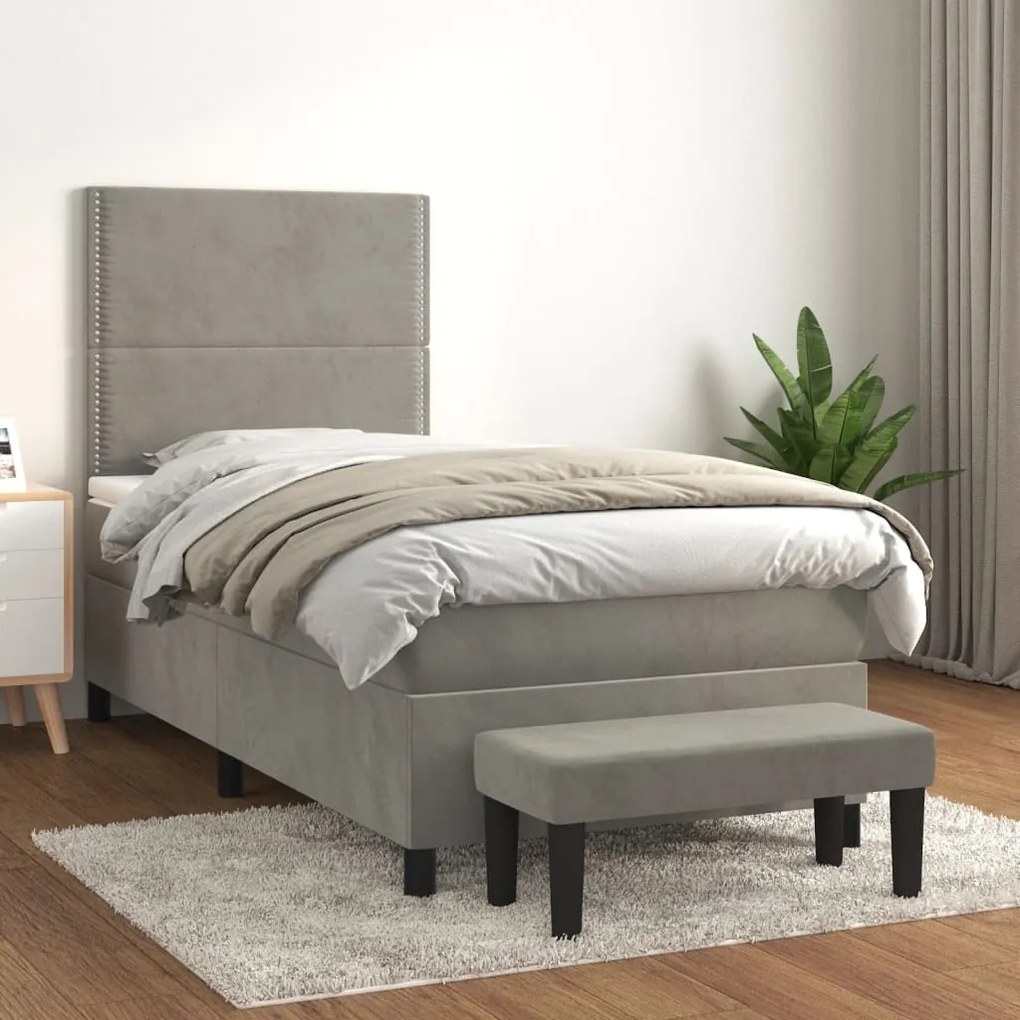 Giroletto A Molle Con Materasso Grigio Chiaro 100x200cm Velluto /