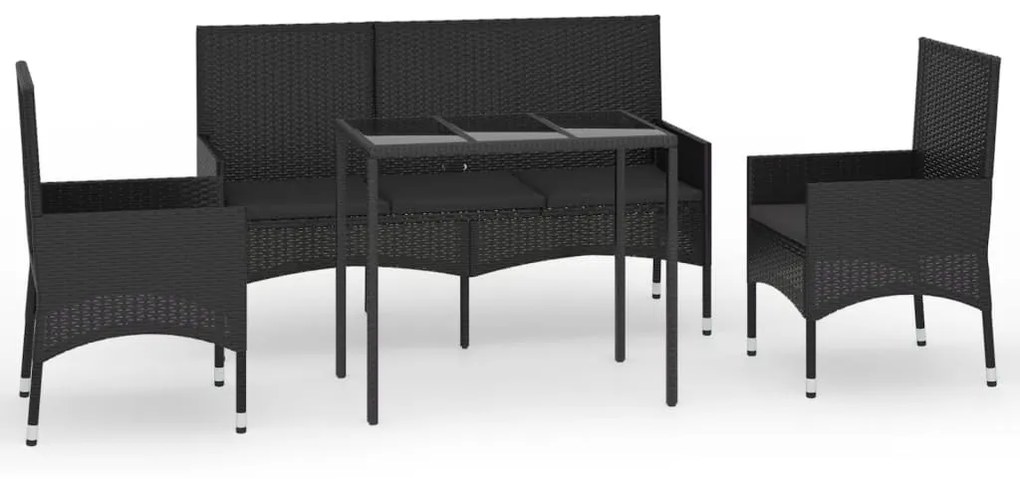 Set Divani da Giardino 4 pz con Cuscini Nero in Polyrattan