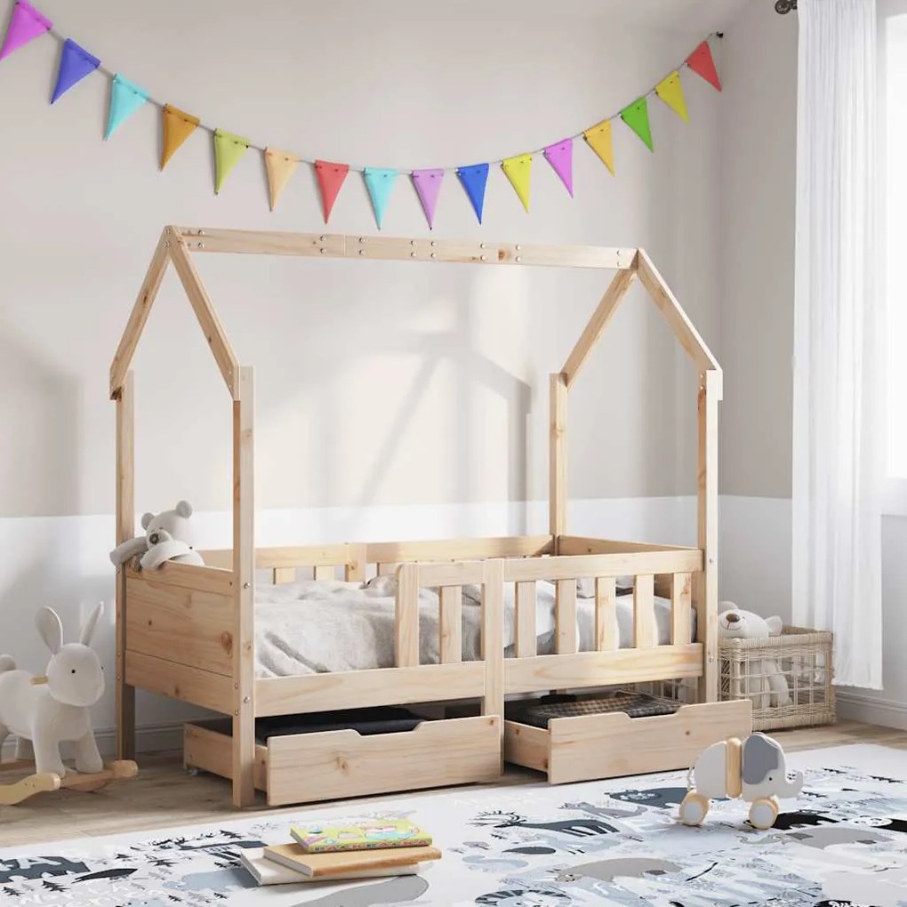 Giroletto Bambini Con Cassetti 70x140 Cm Legno Massello Di Pino /