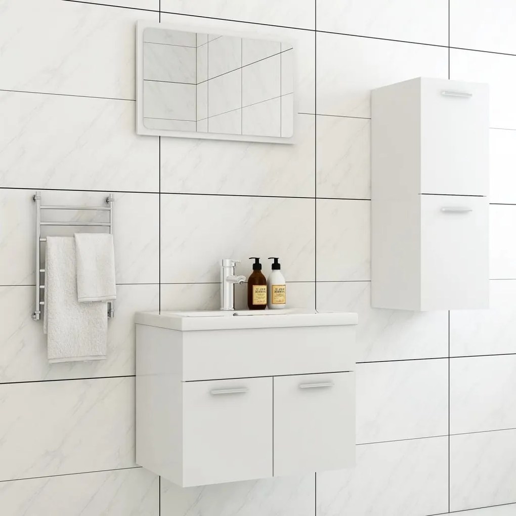 Set Mobili Da Bagno Bianco İn Truciolato /