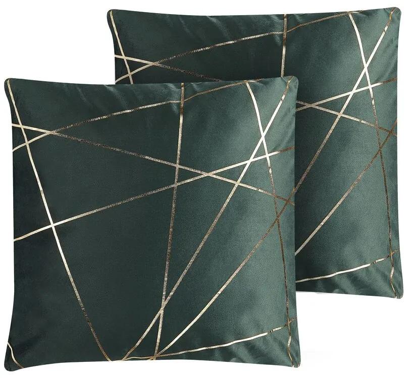 Set di 2 cuscini motivo geometrico in velluto verde 45 x 45 cm PINUS Beliani