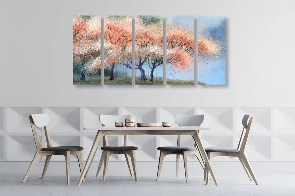 Quadri 5 pezzi – Alberi fioriti ad acquerello