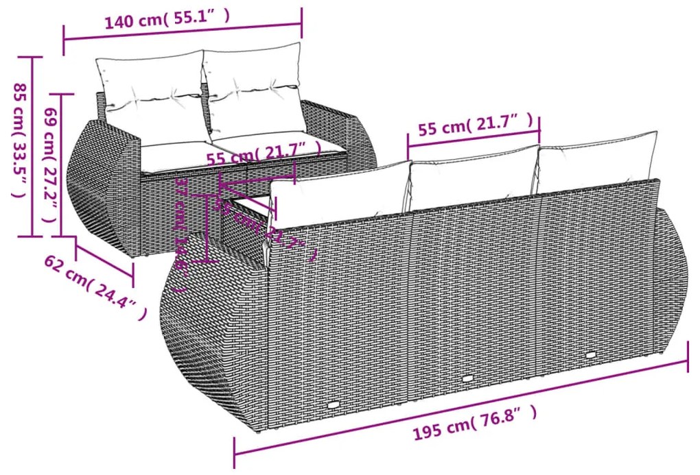 Set divano da giardino 6pz con cuscini grigio chiaro polyrattan