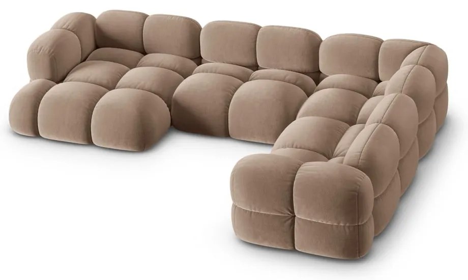 Divano angolare marrone (con penisola a destra/a U) con rivestimento in velluto Loretto – Cosmopolitan Design