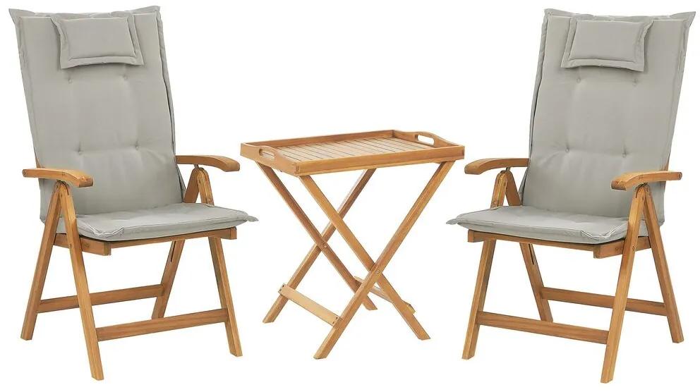 Set di 2 sedie con cuscini grigio beige e tavolino in legno di acacia JAVA Beliani