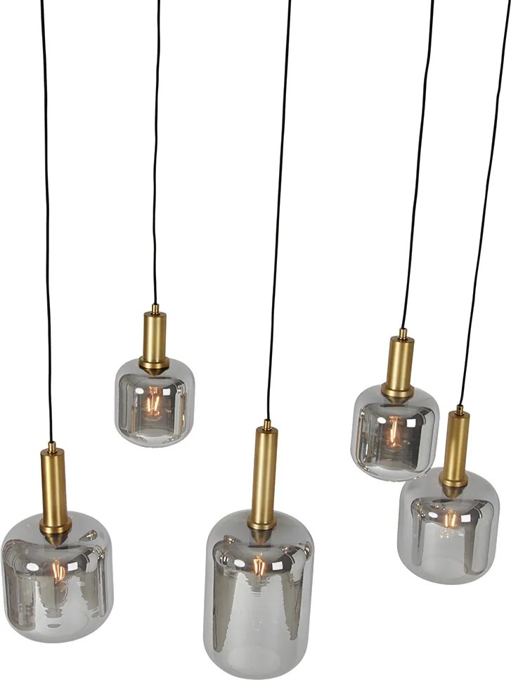 Lampadario ovale nero con vetro oro e fumé 5 luci - Zuzanna