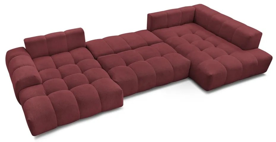 Divano angolare burgundy allungabile e con contenitore (penisola a destra/a U) con rivestimento in ciniglia Everest – Bobochic Paris