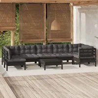 Set Divani da Giardino 8 pz con Cuscini Neri Legno di Pino 3096440