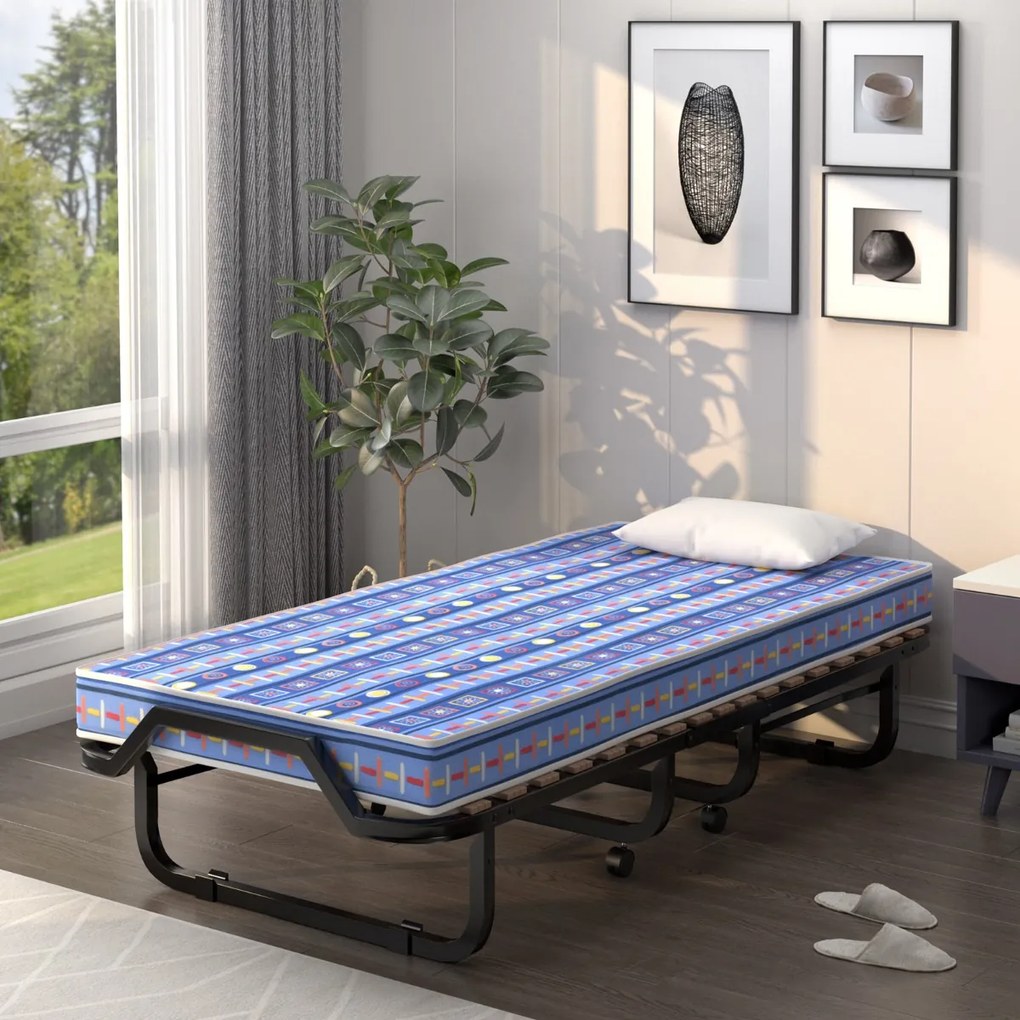 Costway Letto brandina con materasso in memory foam struttura resistente 4 ruote girevoli, Lettino pieghevole per casa 2 Colori