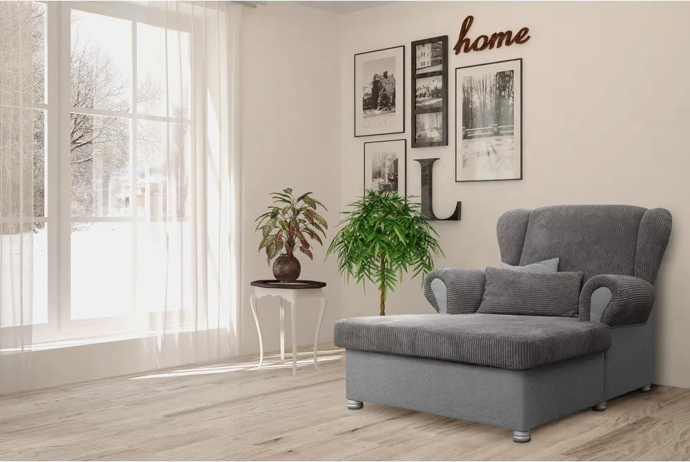 Chaise longue grigio tortora con rivestimento in velluto a coste Lord – Ropez