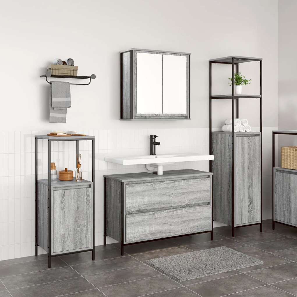 Set di mobili per bagno 3 pezzi grigio legno ingegnerizzato