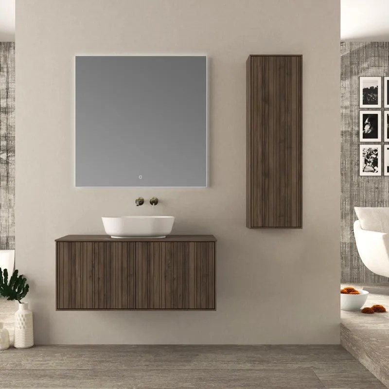 Mobile da bagno sotto lavabo DOMINO noce L 100 x H 43 x P 46 cm 2 cassetti, lavabo non incluso