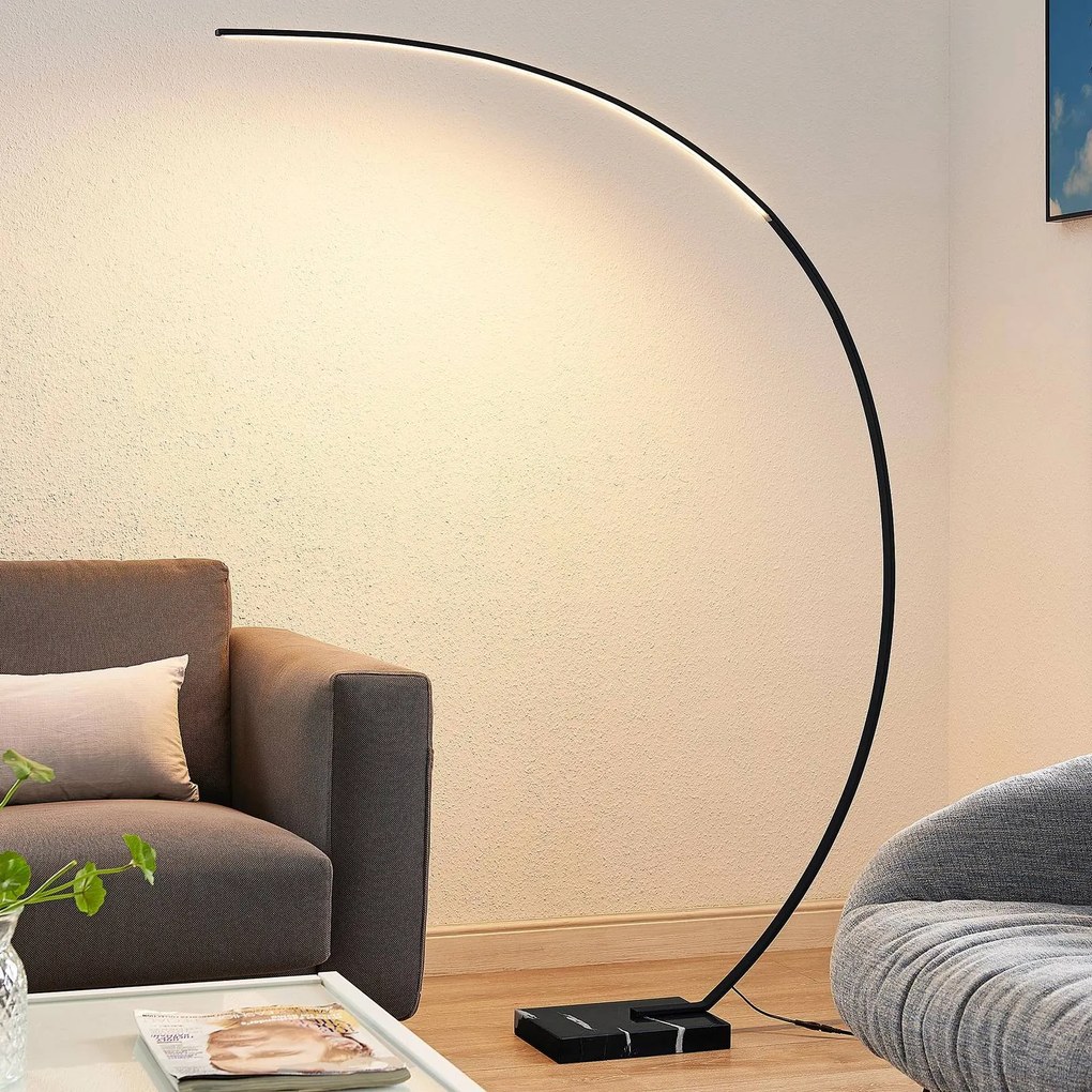 Lampada ad arco Kendra Lindby, dimmerabile, Nero, Soggiorno / Sala da pranzo, Metallo, Moderno, Lampada da terra