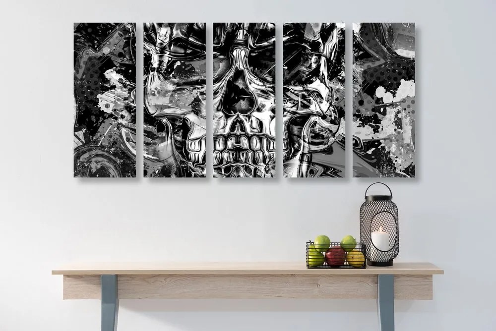 Quadri 5 pezzi – Teschio artistico in bianco e nero