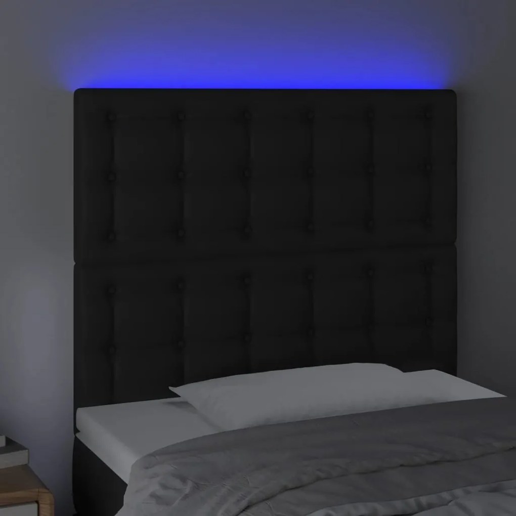 Testiera a led nera 100x5x118/128 cm in similpelle