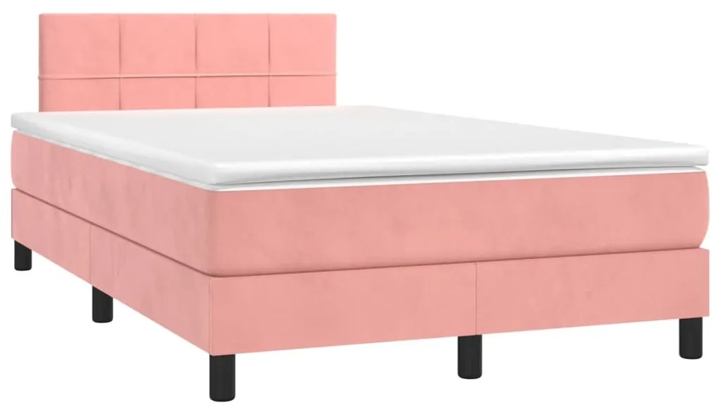 Letto a molle con materasso e led rosa 120x200 cm in velluto