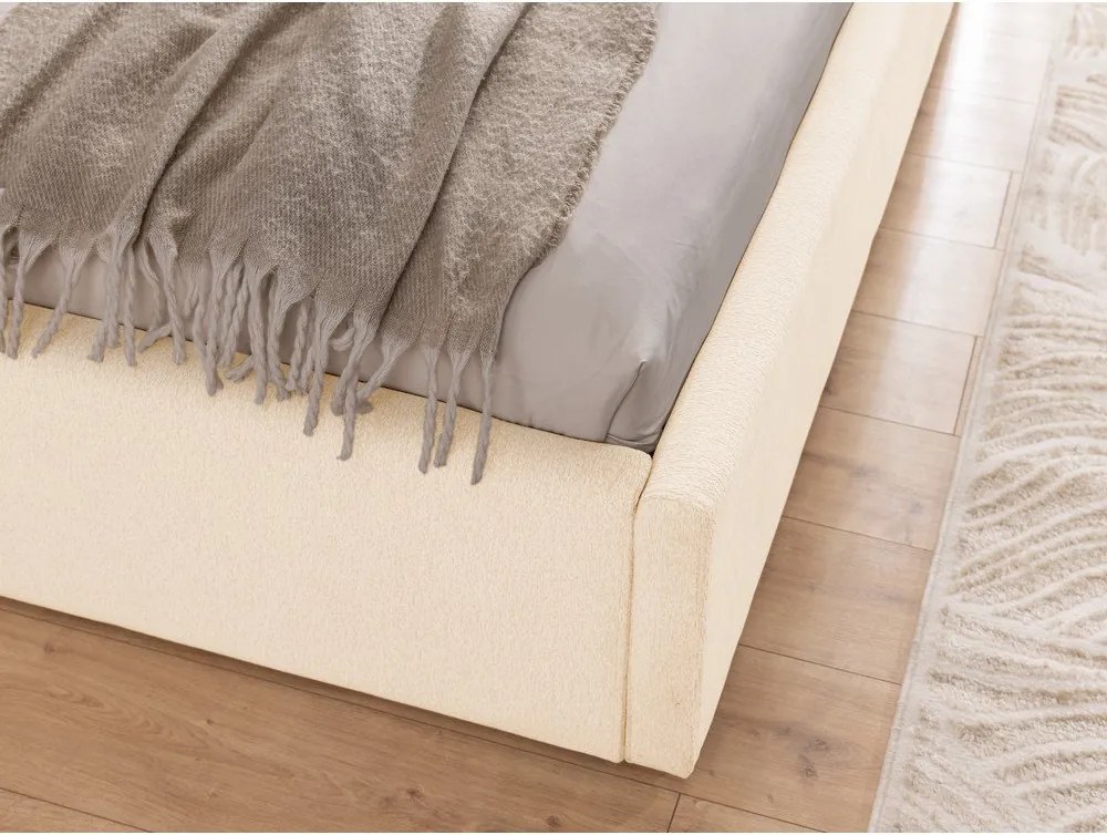 Letto matrimoniale imbottito color crema con contenitore con rete inclusa 200x200 cm Cille – Ropez