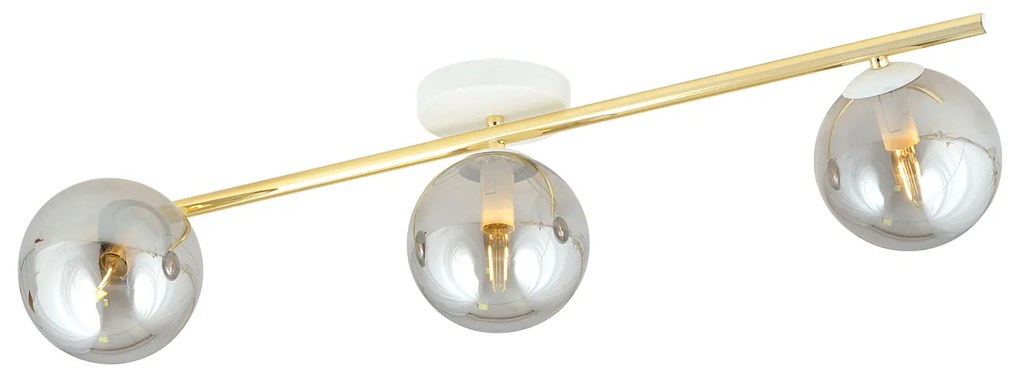 Plafoniera Contemporanea 3 Luci Eracle In Acciaio Oro/Bianco E Sfere Vetro Fumè