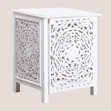Comodino in legno di mango Darna Legno Bianco Vintage - Sklum