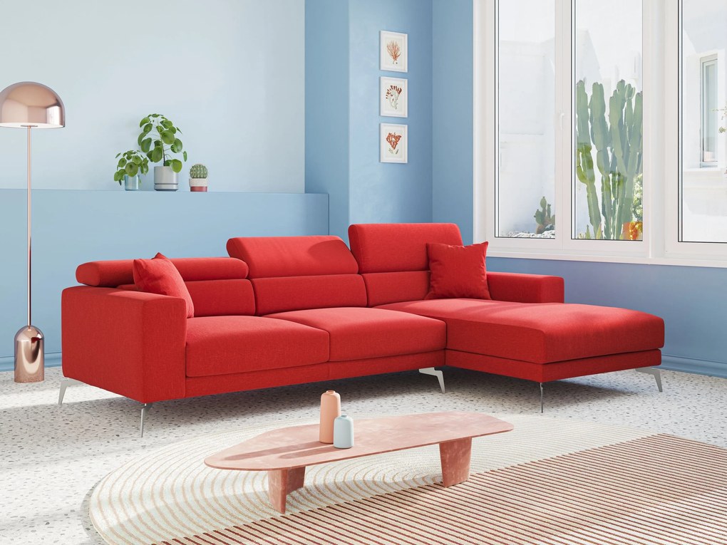 Blade Divano moderno angolare con poggiatesta reclinabili in tessuto impermeabile simil-cotone T13 rosso