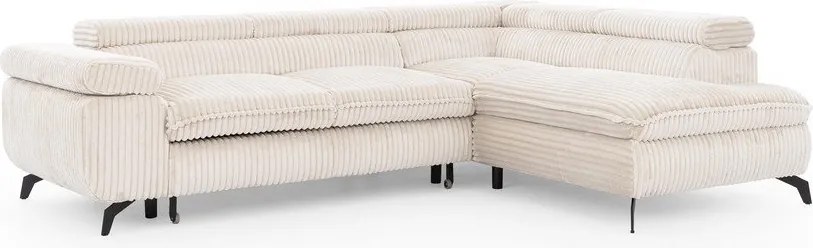 Divano angolare color crema (con penisola a destra/a L) con rivestimento in velluto a coste Marbeya – Ropez