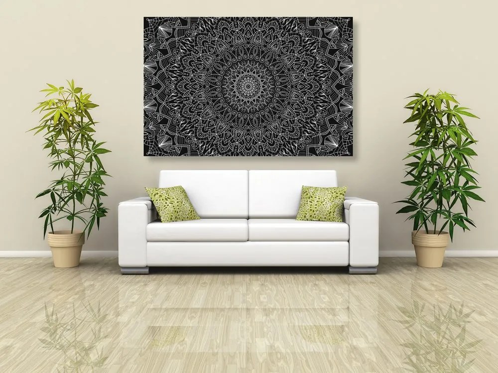 Quadro su tela – Mandala decorativa dettagliata in bianco e nero