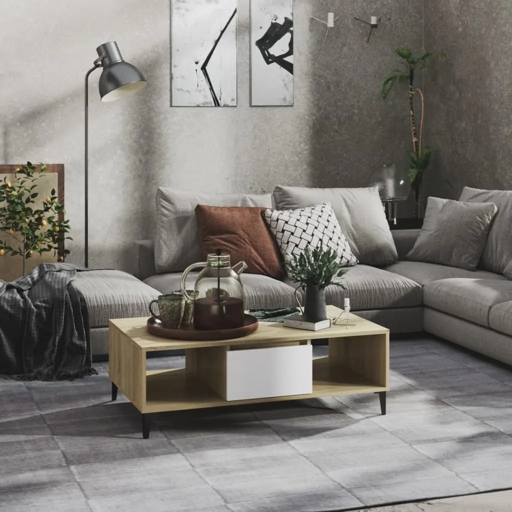 Tavolino Salotto Bianco Rovere Sonoma 103,5x60x35cm Multistrato /