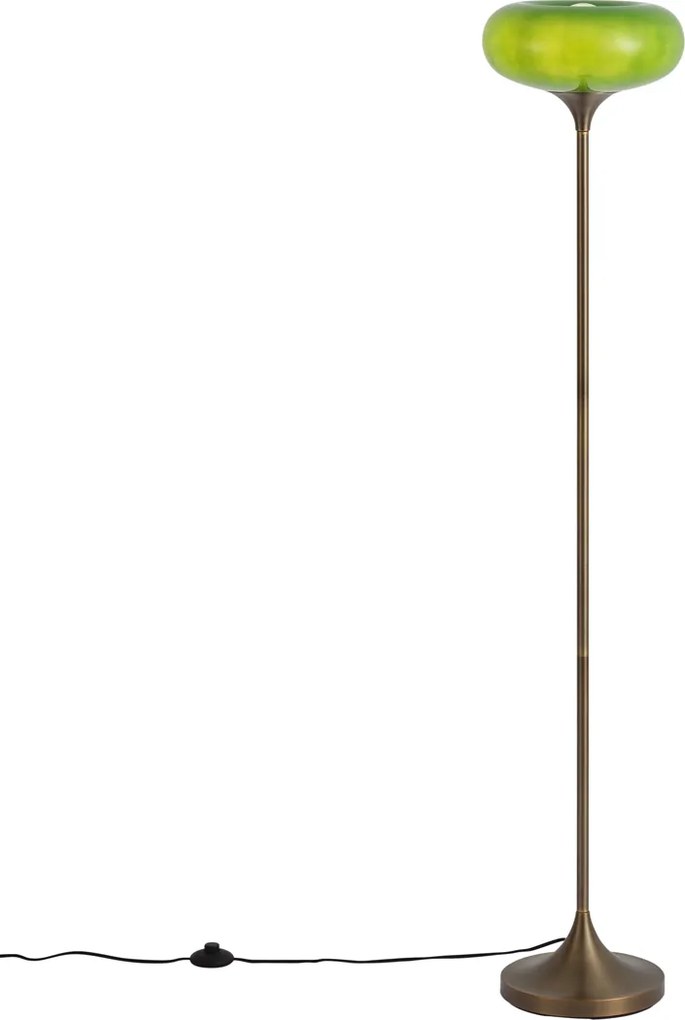 Lampada da terra retrò bronzo scuro con paralume in vetro verde 150 cm - Glaze