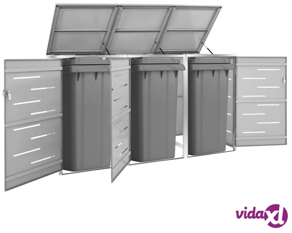 vidaXL Copribidone per Spazzatura Triplo 207x77,5x112,5cm Acciaio Inox