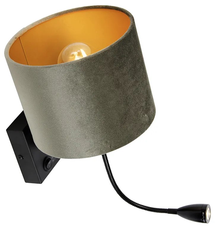 Lampada da parete nera con paralume in velluto verde 18 cm - Brescia
