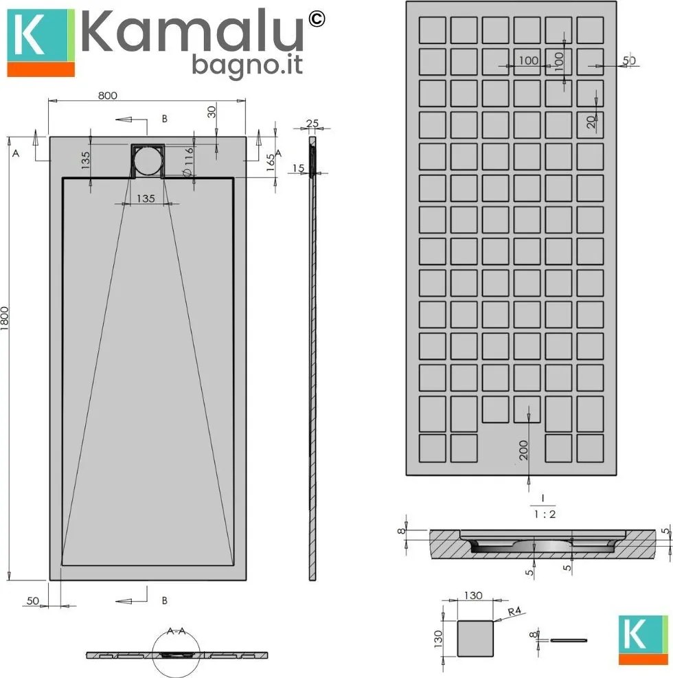 Piatto doccia in resina 80x180 effetto pietra | KR1000 - KAMALU