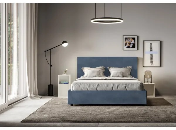 Letto contenitore da 160x200 in microfibra blu Mika