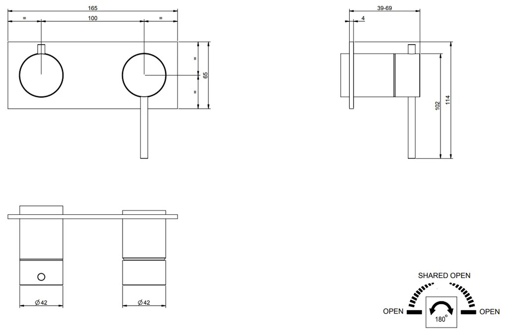 Parte Esterna Miscelatore Doccia A Parete 2 Vie parte incasso non inclusa Steel Brushed 54079 Gessi