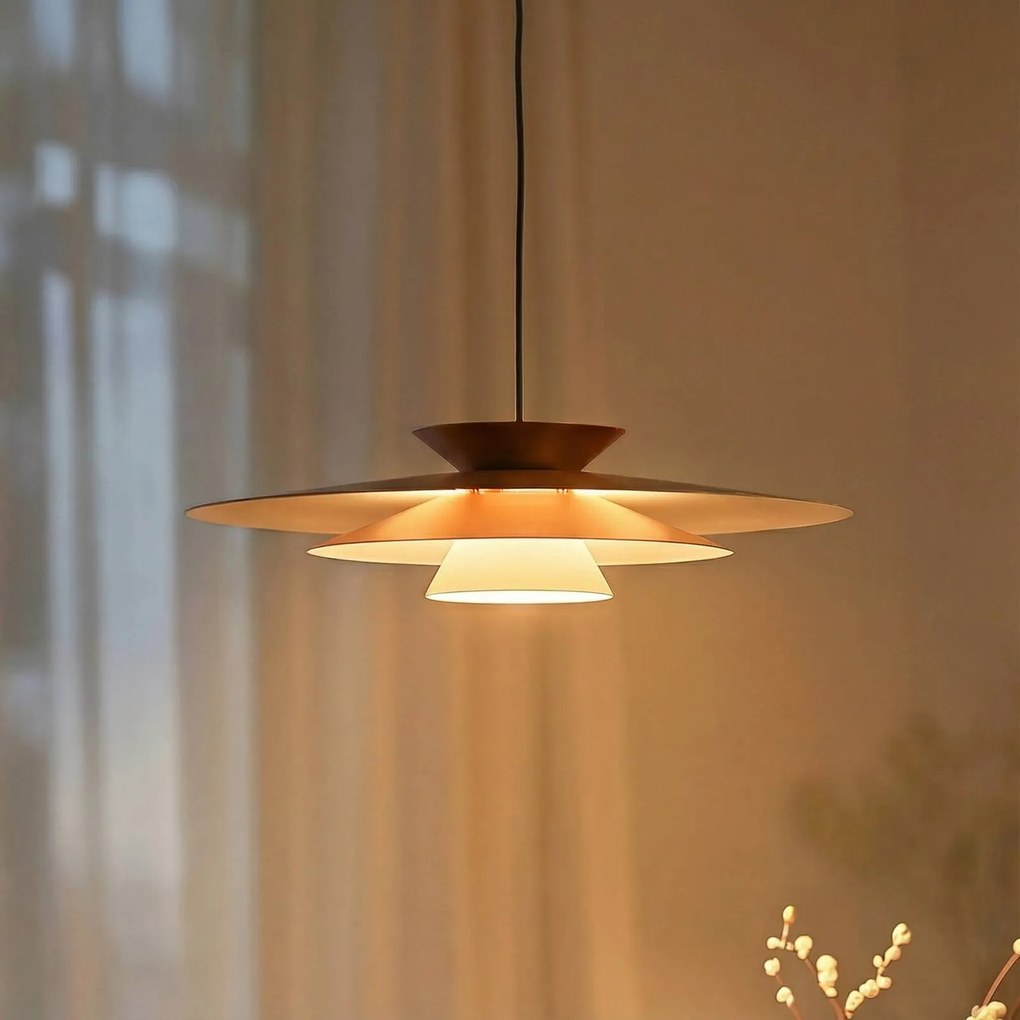 Lampada LED a sospensione Lucande, beige, alluminio, Ø 50 cm Livie dimmerabile, Crema / Ambra, Soggiorno / Sala da pranzo, Moderno