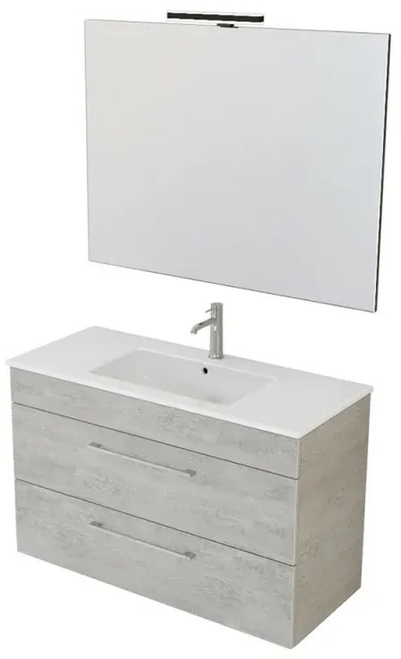 Mobile bagno sospeso 100 cm Smart grigio legno con lavabo e specchio