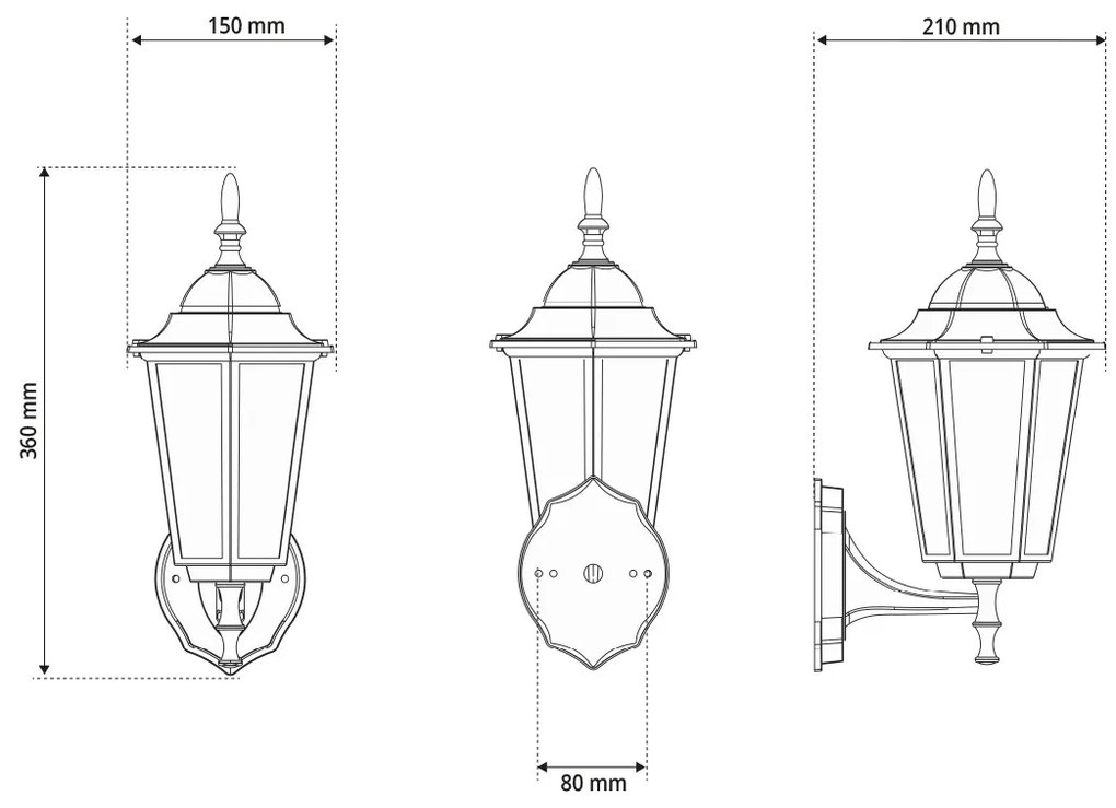 Applique Lanterna da Esterno IP54 E27 Nera - Serie TOSCA 1A