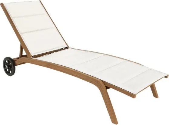 Lettino Prendisole In Alluminio Imbottito Effetto Legno Con Ruote Myles Bianco