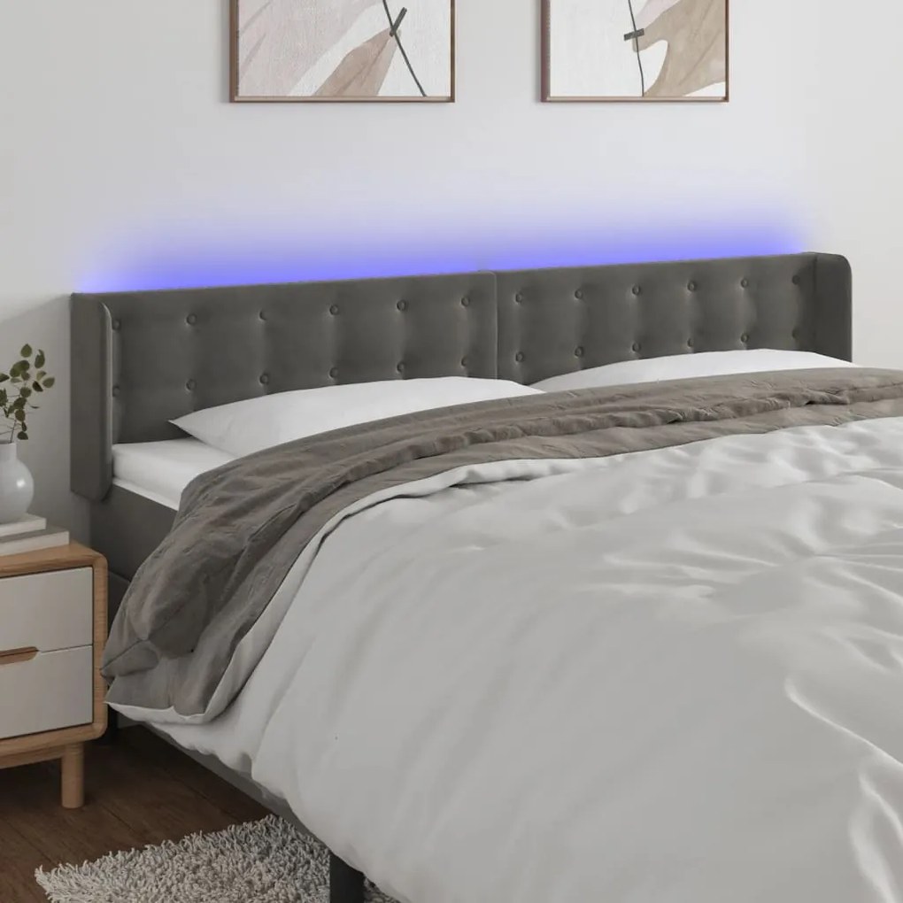 Testiera A Led Grigio Scuro 163x16x78/88 Cm İn Velluto /