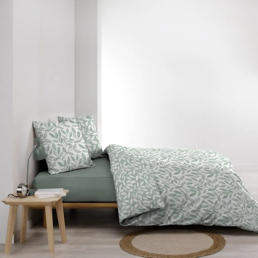 Set copripiumino e federa bianco/verde in microfibra per letto matrimoniale ed esteso 240x220 cm Sequoia – douceur d'intérieur
