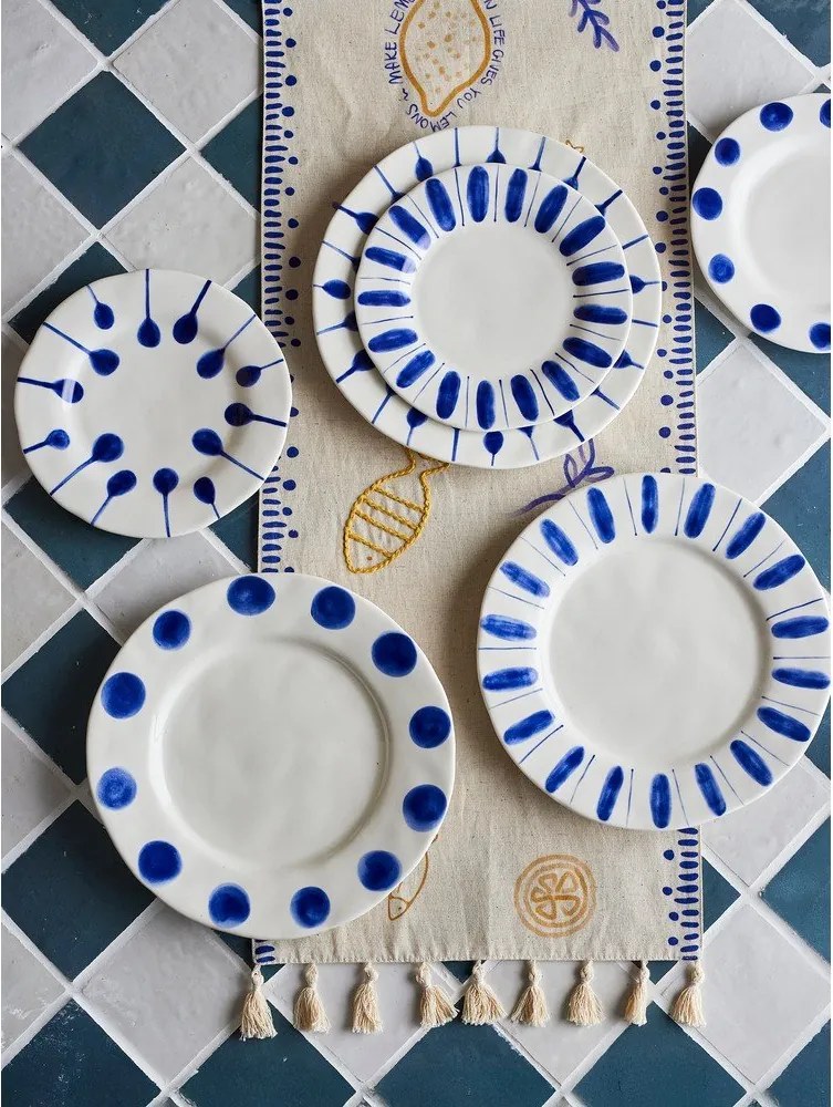 Set di piatti da dolce bianchi/blu in gres 3 pz ø 22 cm Linora – Bloomingville