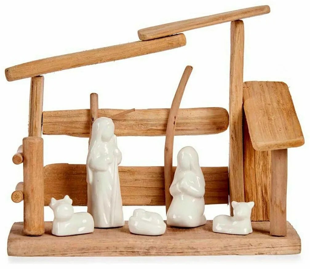 Presepe di Natale Bianco Naturale Legno Ceramica 10 x 21 x 25 cm (2 Unità)