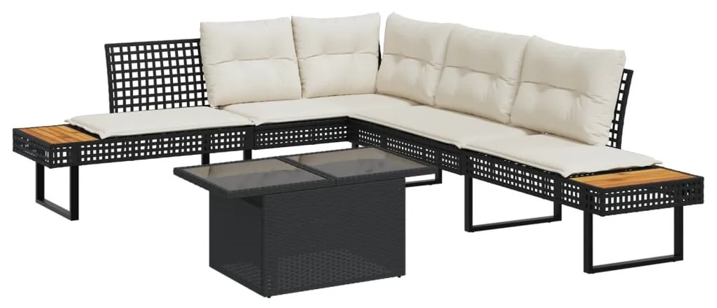 Set divani da giardino 2 pz con cuscini nero polyrattan e vetro