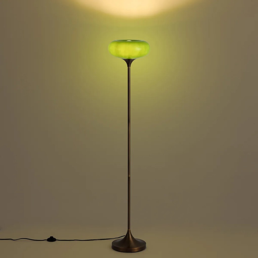 Lampada da terra retrò bronzo scuro con paralume in vetro verde 150 cm - Glaze