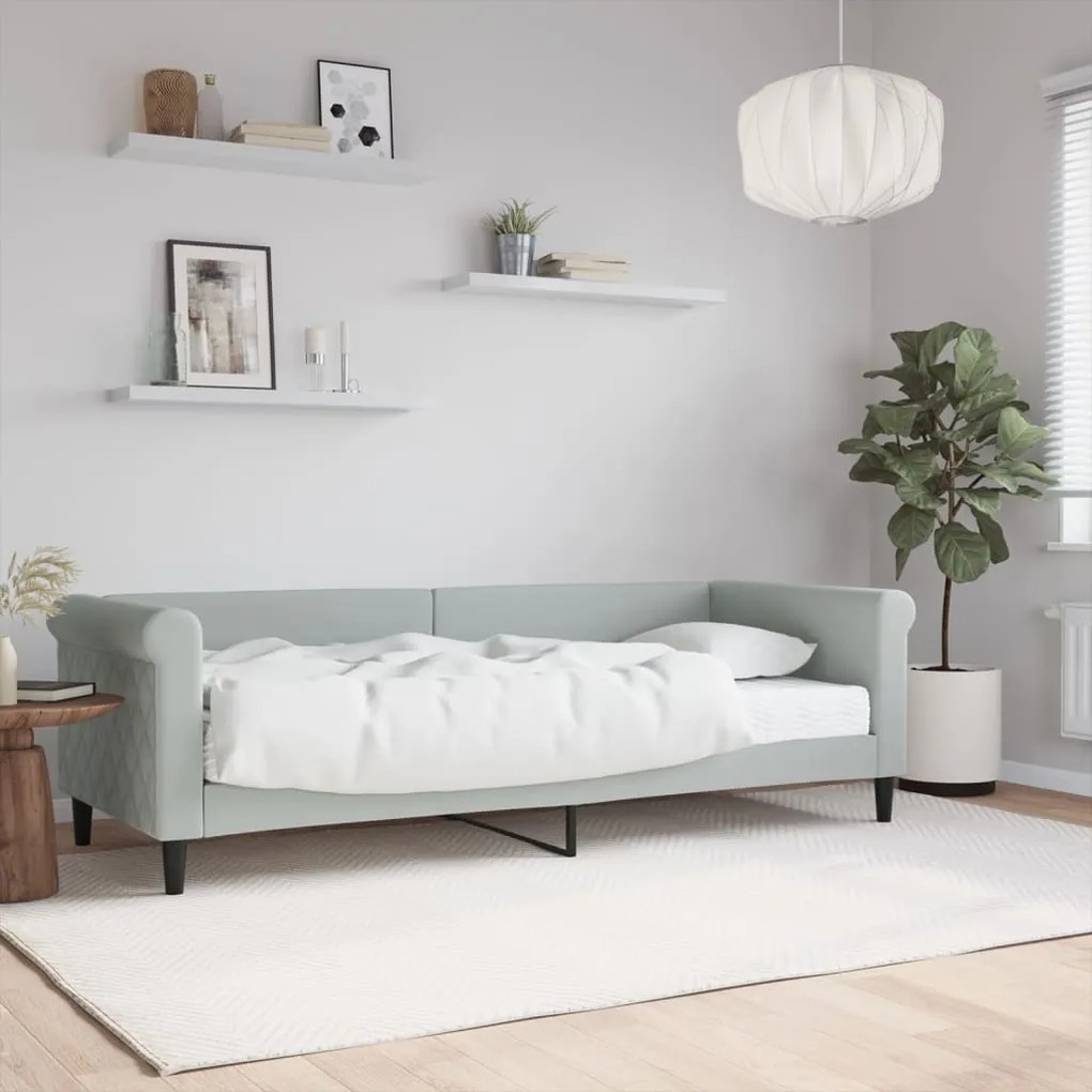 Divano Letto Con Materasso Grigio Chiaro 80x200 Cm İn Velluto /