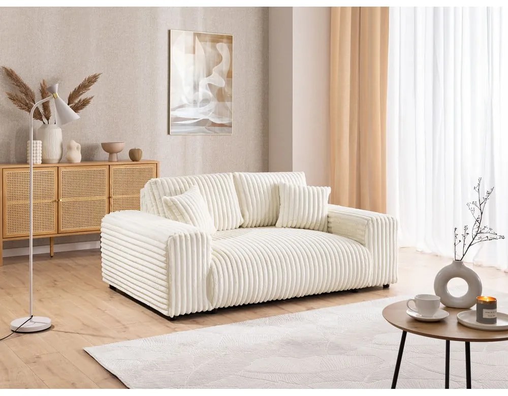 Divano color crema con rivestimento in velluto a coste 178 cm Justin – Ropez