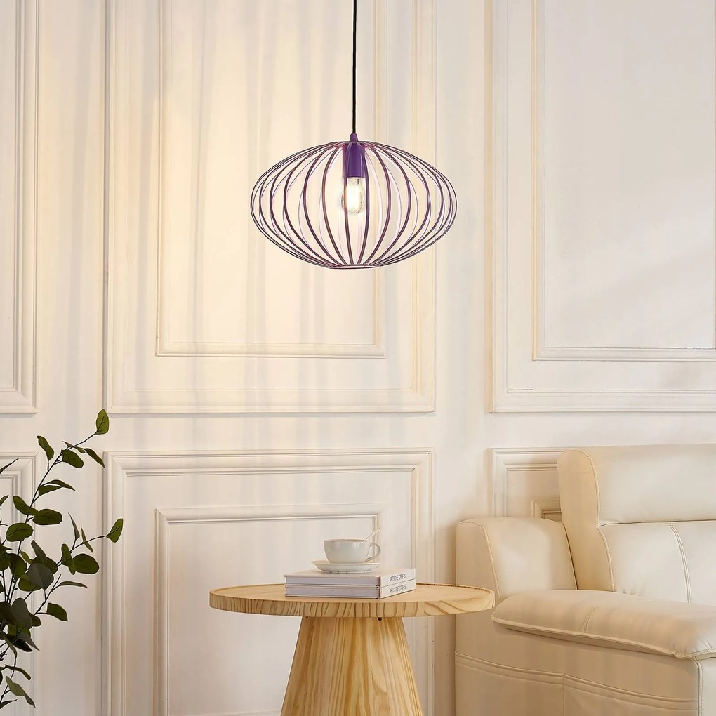 Lampada a sospensione Lindby Maivi, viola, 40 cm, ferro, gabbia